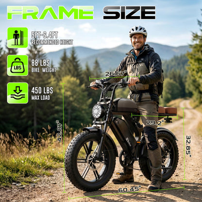 Electric Bike for Adults, Peak 1500W Motor Retro E Bike, Range 65/120Miles, 48V 15Ah Removable Battery, 20"x4" Fat Tires, Full Suspension, APP Control, Off-Road Ebike for City Commuting