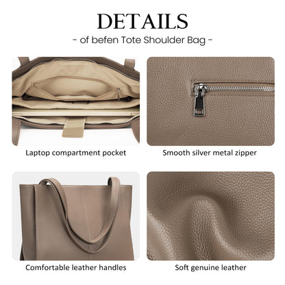 befen Genuine Leather Tote Bag for Women Work, Women's Leather Shoulder Bags Purses Satchel Handbags with Laptop Compartment