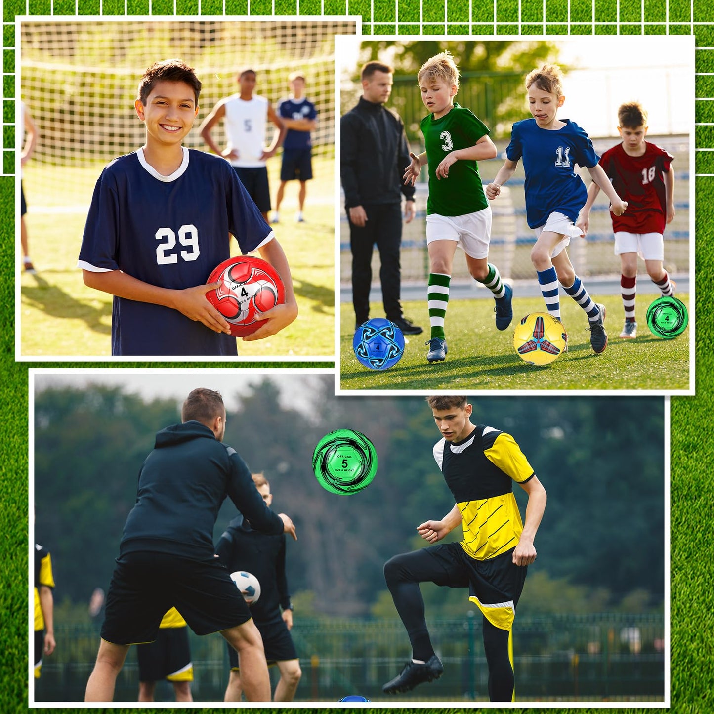 Tradder 4 Pack Soccer Ball with Pump Size 3 4 5 Deflated Soccer Ball for Outdoor Indoor Game Sport Practice Training Gift for Kid Youth Teen Adult Charity Donation