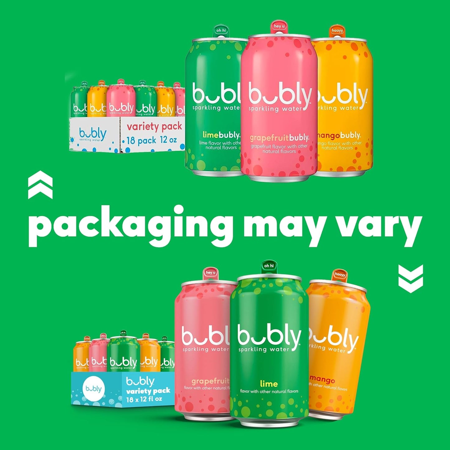 bubly Sparkling Water, 6 Flavor Variety Pack (Blackberry, Lime, Cherry, Grapefruit, Strawberry, Mango), Zero Sugar & Zero Calories, Seltzer Water, 12 Fl Oz Cans (Pack of 18)