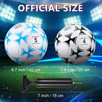 Tradder 4 Pack Soccer Ball with Pump Size 3 4 5 Deflated Soccer Ball for Outdoor Indoor Game Sport Practice Training Gift for Kid Youth Teen Adult Charity Donation