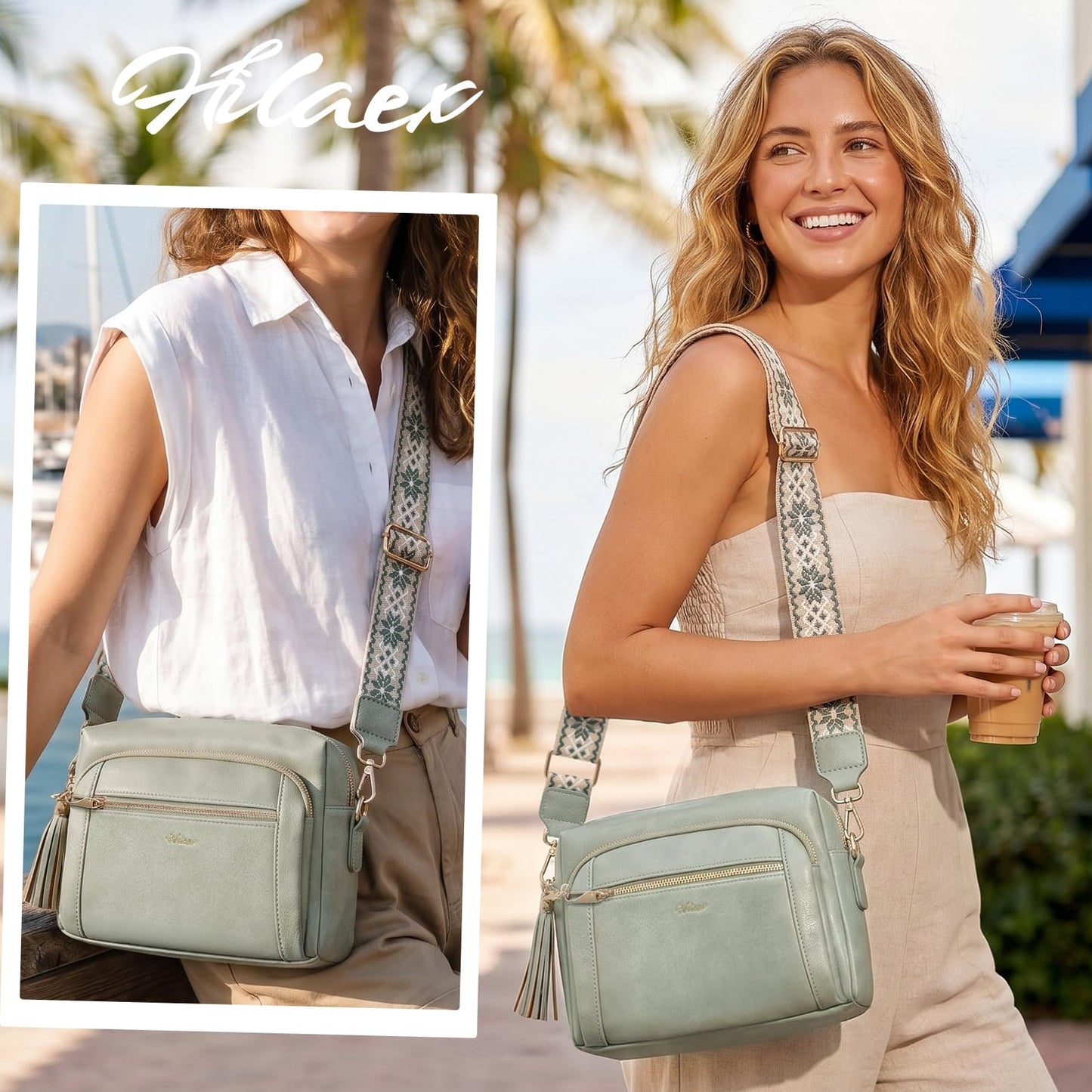 Small Leather Crossbody Bags for Women Anti theft Purses and Handbag Shoulder Hangbag with Wide Strap Tassel