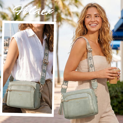 Small Leather Crossbody Bags for Women Anti theft Purses and Handbag Shoulder Hangbag with Wide Strap Tassel