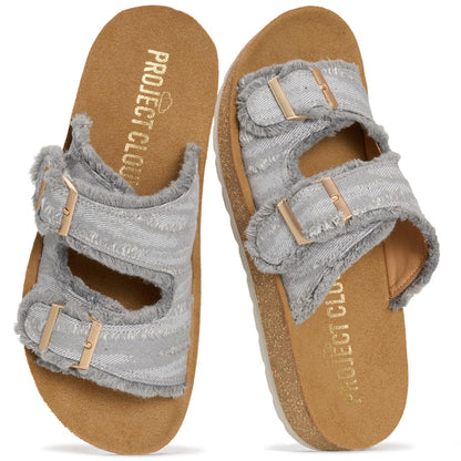 Project Cloud Comfortable Womens Sandals Platform Sandals for Women (Light) | Lightweight Plush Soft Insole Buckle Non Slip Durable Fashion Frayed Footwear Casual Beach Summer Everyday Style All Day Wear