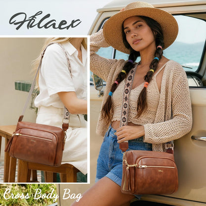 Small Leather Crossbody Bags for Women Anti theft Purses and Handbag Shoulder Hangbag with Wide Strap Tassel