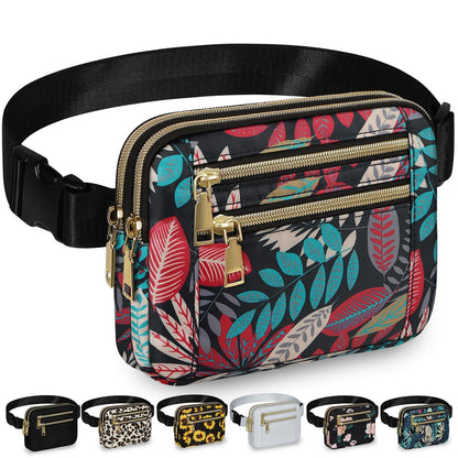 Capolo Fanny Packs for Women Fashion Waist Packs Bag with Adjustable Strap and 4 Zipper Pockets Waterproof Everywhere Crossbody Belt Bag for Workout Running Travelling(Black)