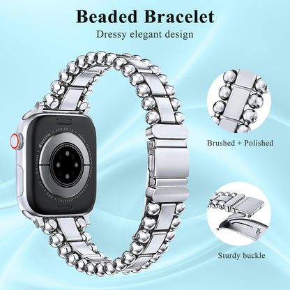 TOYOUTHS Beaded Bracelet Compatible with Apple Watch Bands 38/40/41/42/44/45/46/49mm Women, Dressy Fancy Stainless Steel Metal Elegant Jewelry Strap for iWatch Series 11 10 9 8 7 6 5 4 Ultra/SE 3 2 1