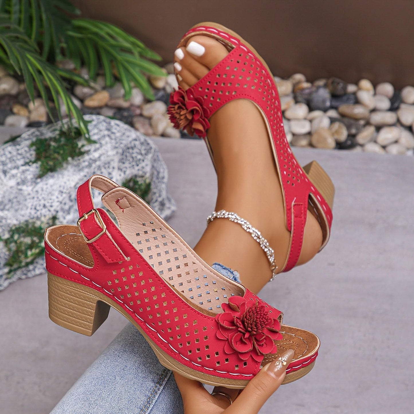Orthopedic Wedge Sandals For Women 2026,Chunky Block Arch Support Sandal Adjustable Ankle Strap Hollow Out Low Heeled Slippers Wide Width Elegant Dressy Summer Platform Beach Shoes