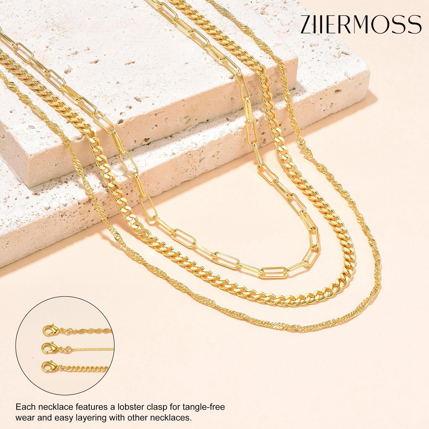 3PCS Gold Necklaces for Women,Chunky Statement Gold Plated Necklace Stack Layered Sterling Silver Herringbone Chains for Women Dainty Trendy Silver Chains Stacked Jewelry Gifts