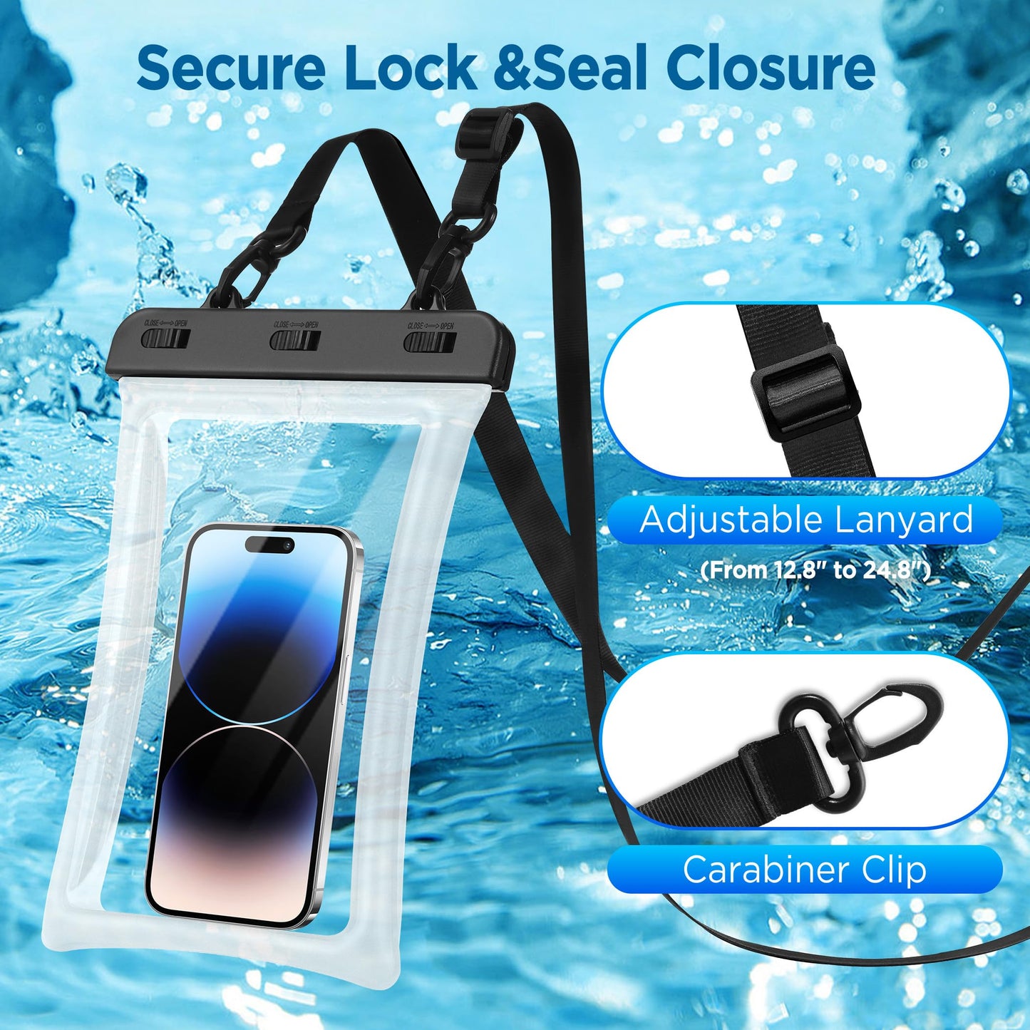 CACOE Floatable Waterproof Phone Pouch 2 Pack Up to 9.0", Black+Green | Floatable, IPX8 Waterproof Phone Case,Adjustable Lanyard,Dry Bags for Beach/Cruise/Travel/Camping/Kayak/Vacation Essentials