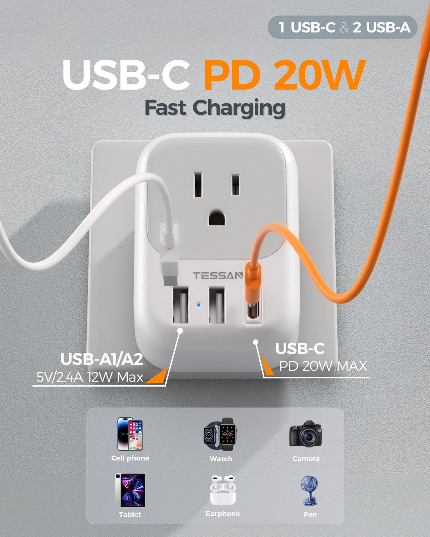 TESSAN 2 Pack European Travel Plug Adapter, Europe Power Converter