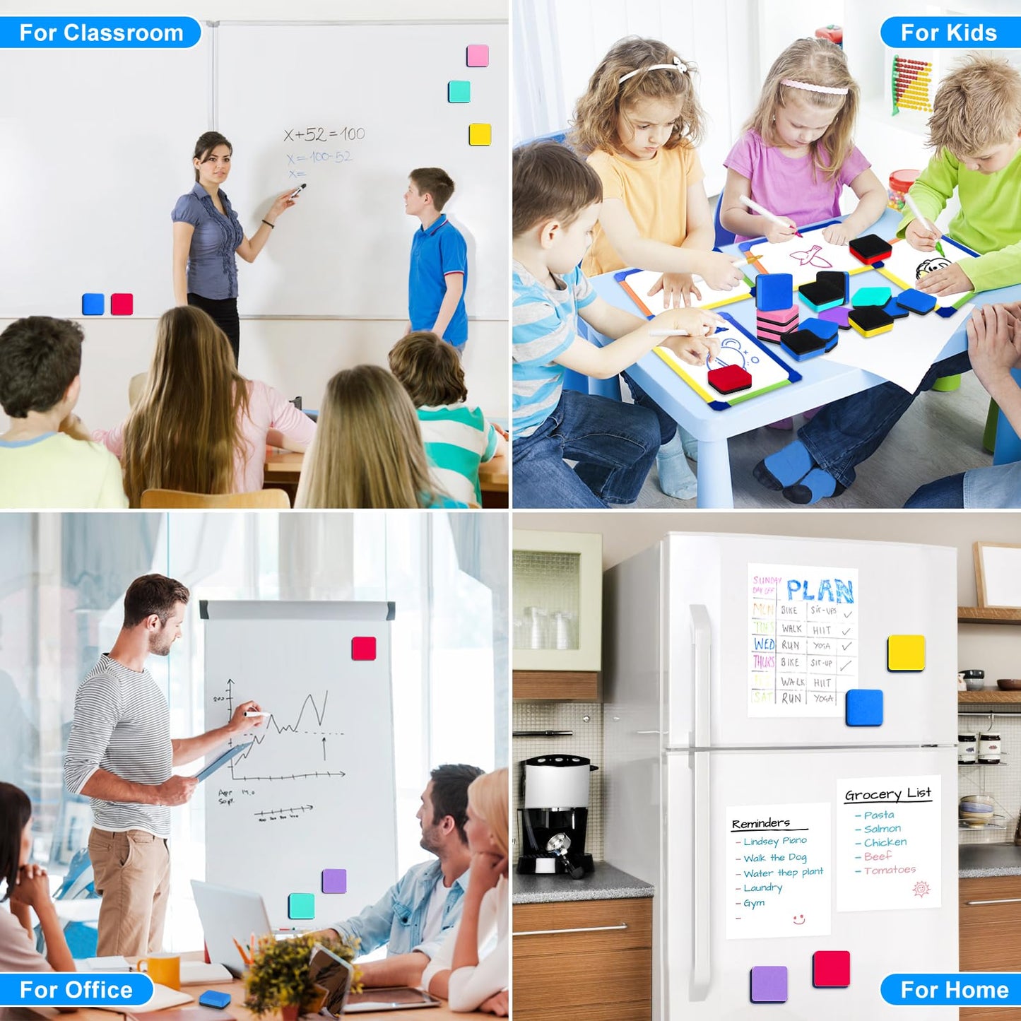 96 Pack Cube Dry Erase Erasers, Mini Magnetic Whiteboard Dry Erasers Chalkboard Cleaner Wiper for Classroom, School, Home, and Office Supplies