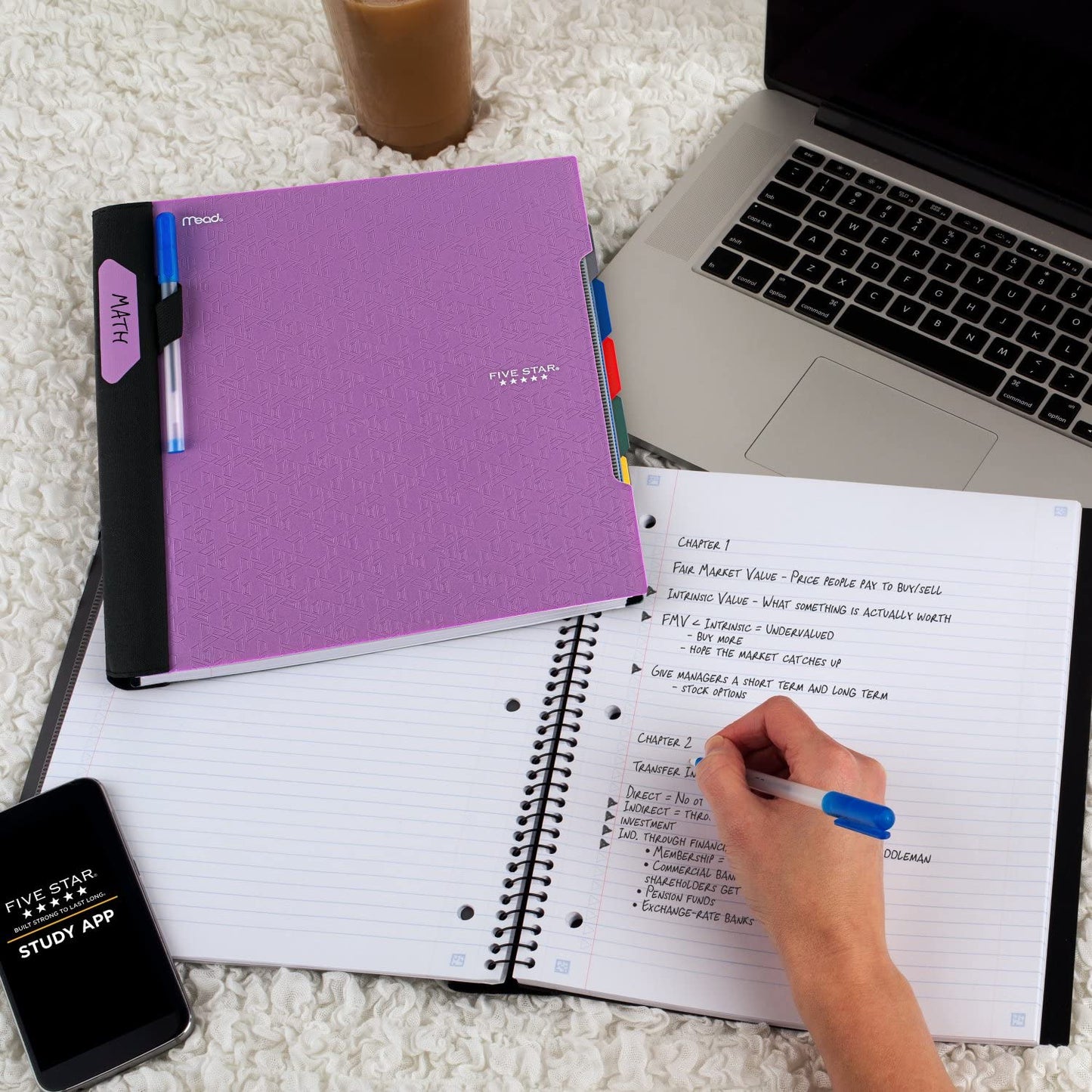 Five Star Advance Spiral Notebook + Study App, 5 Subject, College Ruled Paper, 8-1/2" x 11", 200 Sheets, Spiral Guard, Movable Tabbed Dividers, Black (73144)