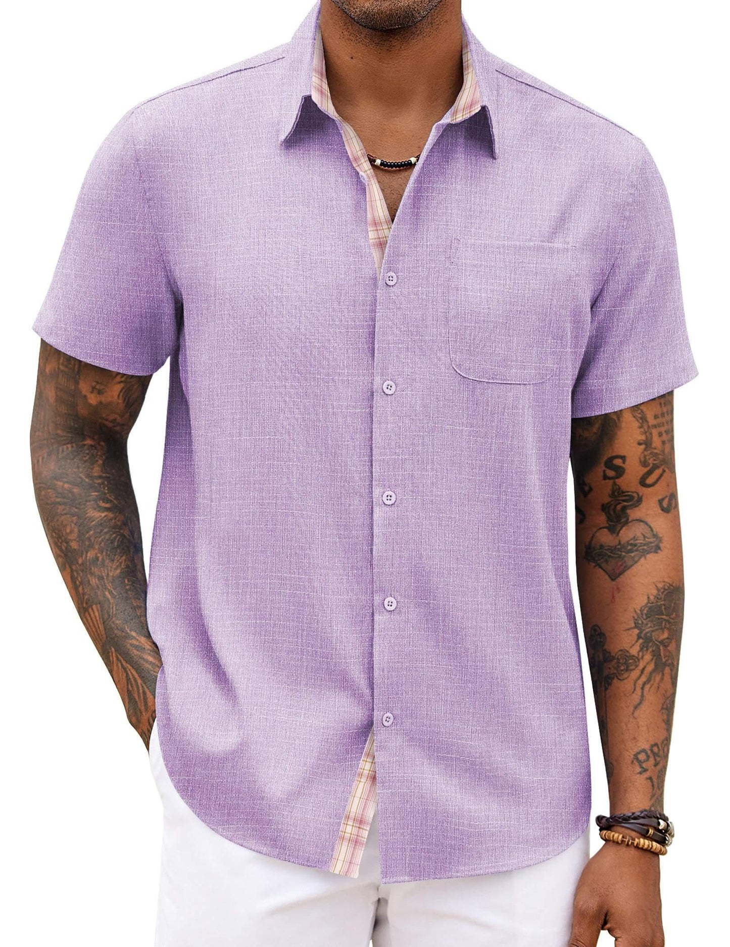 COOFANDY Men's Button Down Shirts Short Sleeve Casual Summer Beach Vacation Wedding Shirt with Pocket