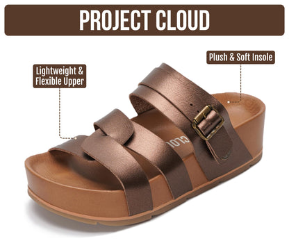 Project Cloud Platform Sandals Women – Strappy Wedges with Comfortable Plush & Soft Insole – Lightweight & Non Slip Platform Sandals for Women 2026