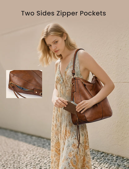 Realer Hobo Crossbody Bags for Women Designer Faux Leather Hobo Handbags Retro Large Size Shoulder Bag Bucket Purse