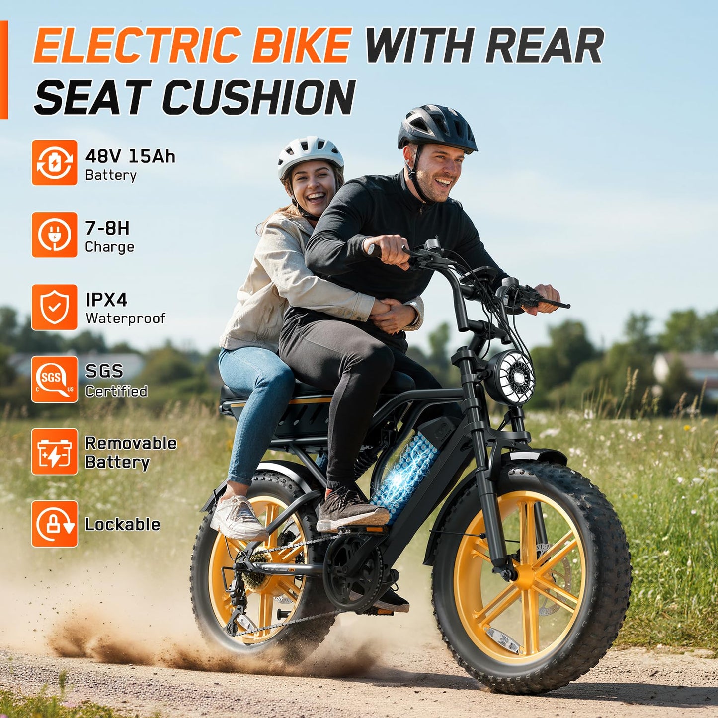 Electric Bike for Adults, Peak 1500W Motor Retro E Bike, Range 65/120Miles, 48V 15Ah Removable Battery, 20"x4" Fat Tires, Full Suspension, APP Control, Off-Road Ebike for City Commuting