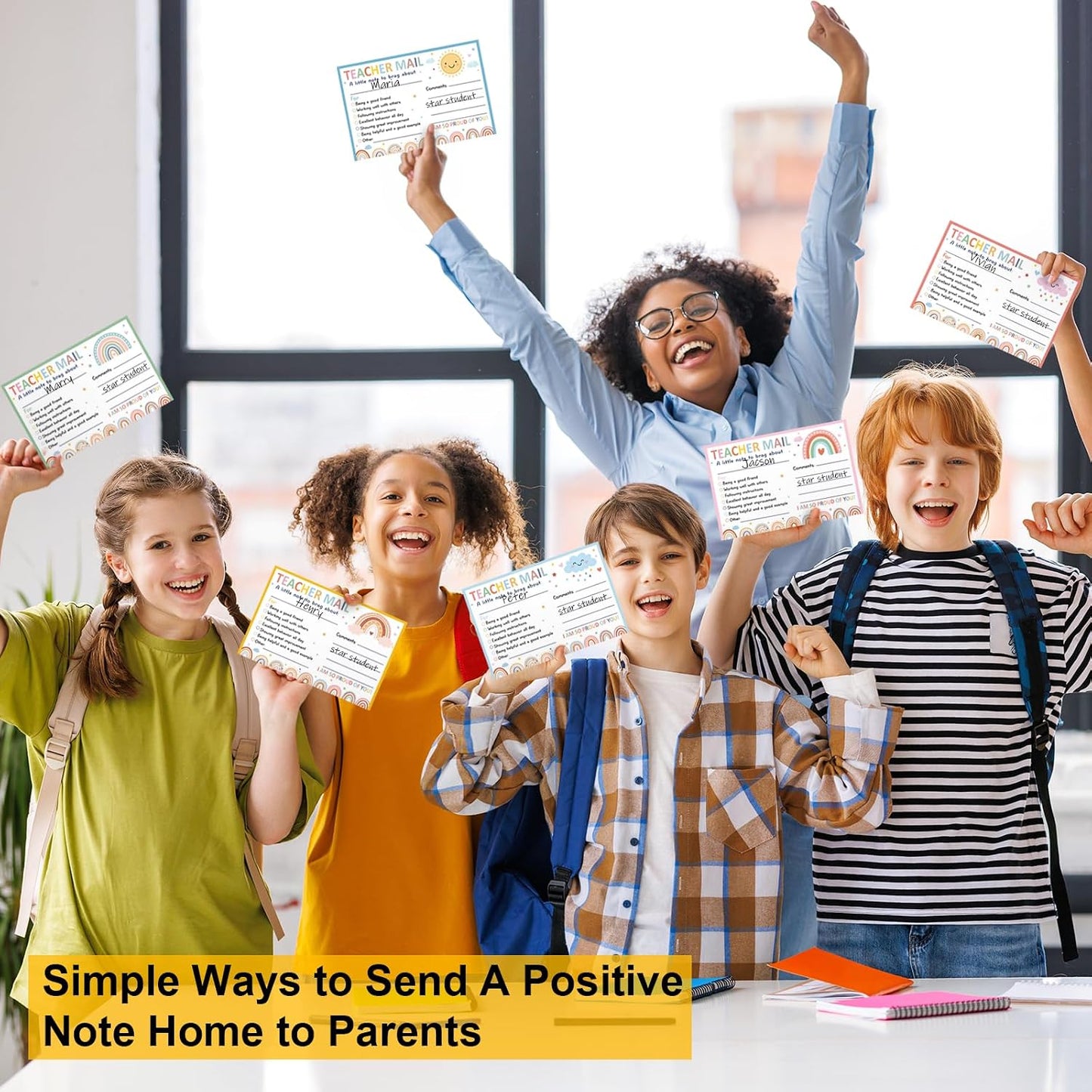 60Pcs Teacher Mail Notes to Parents, Boho Happy Mail from Teacher, Brag Cards for Students Behavior Classroom Must Haves to Send Home for Preschool Kindergarten Elementary School Supplies (Boho)