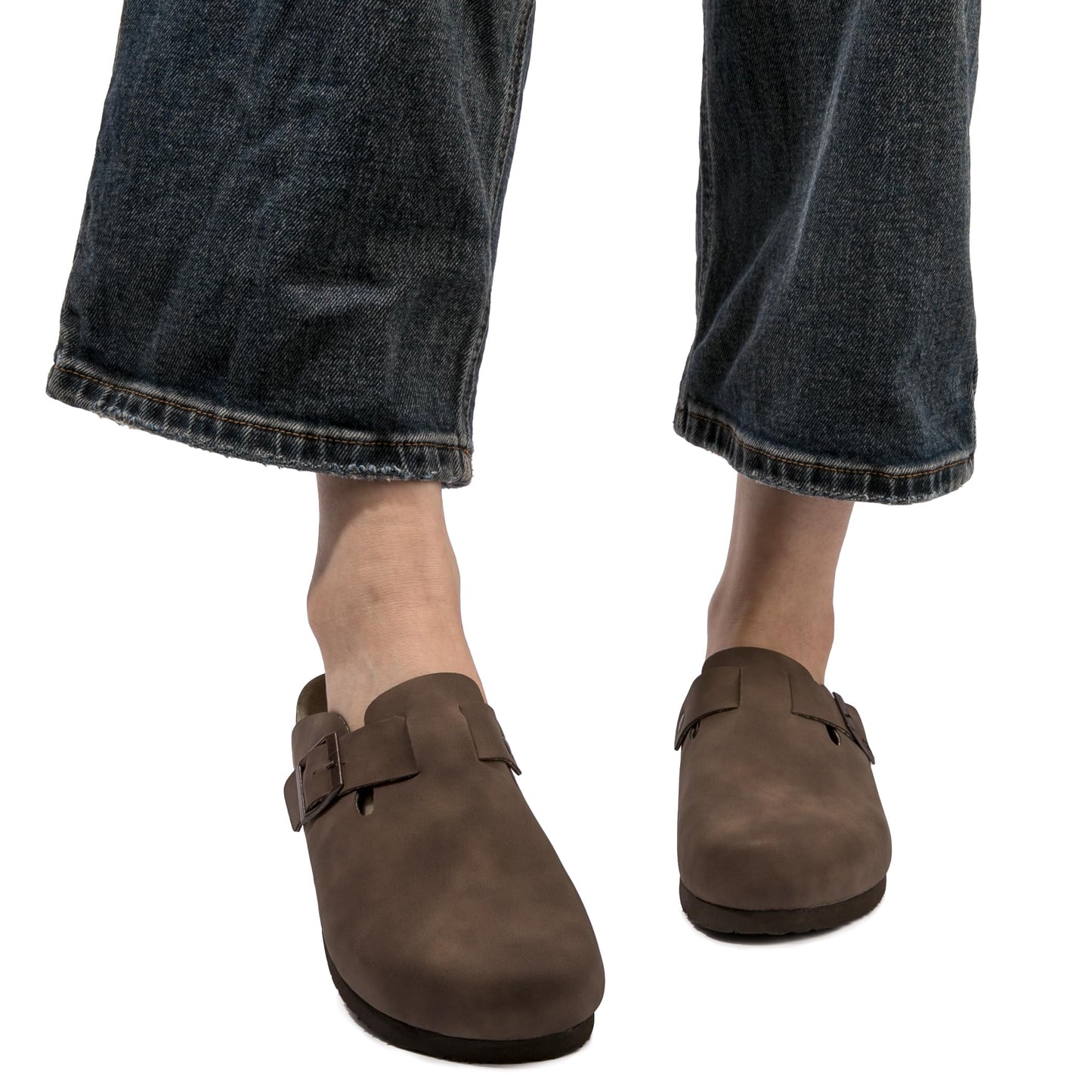 Women Suede Clogs Casual Slip On Potato Mule Slippers | Soft Suede Upper, Arch-Support Cork Insole, Adjustable Buckle, Anti-Slip Sole
