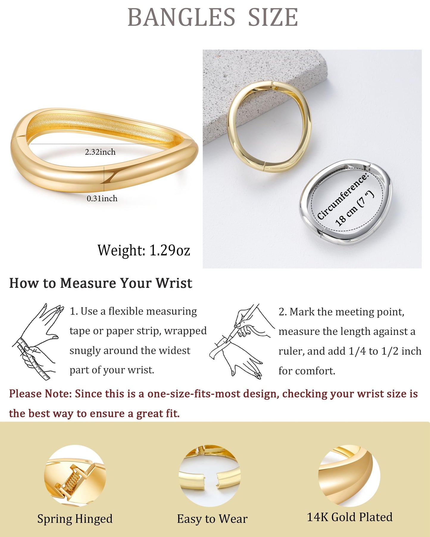 2pcs Gold Bangle Bracelets for Women, Trendy Hinged Cuff Open Wide Chunky Gold Bracelet Stack Arm Cuff Jewelry for Women