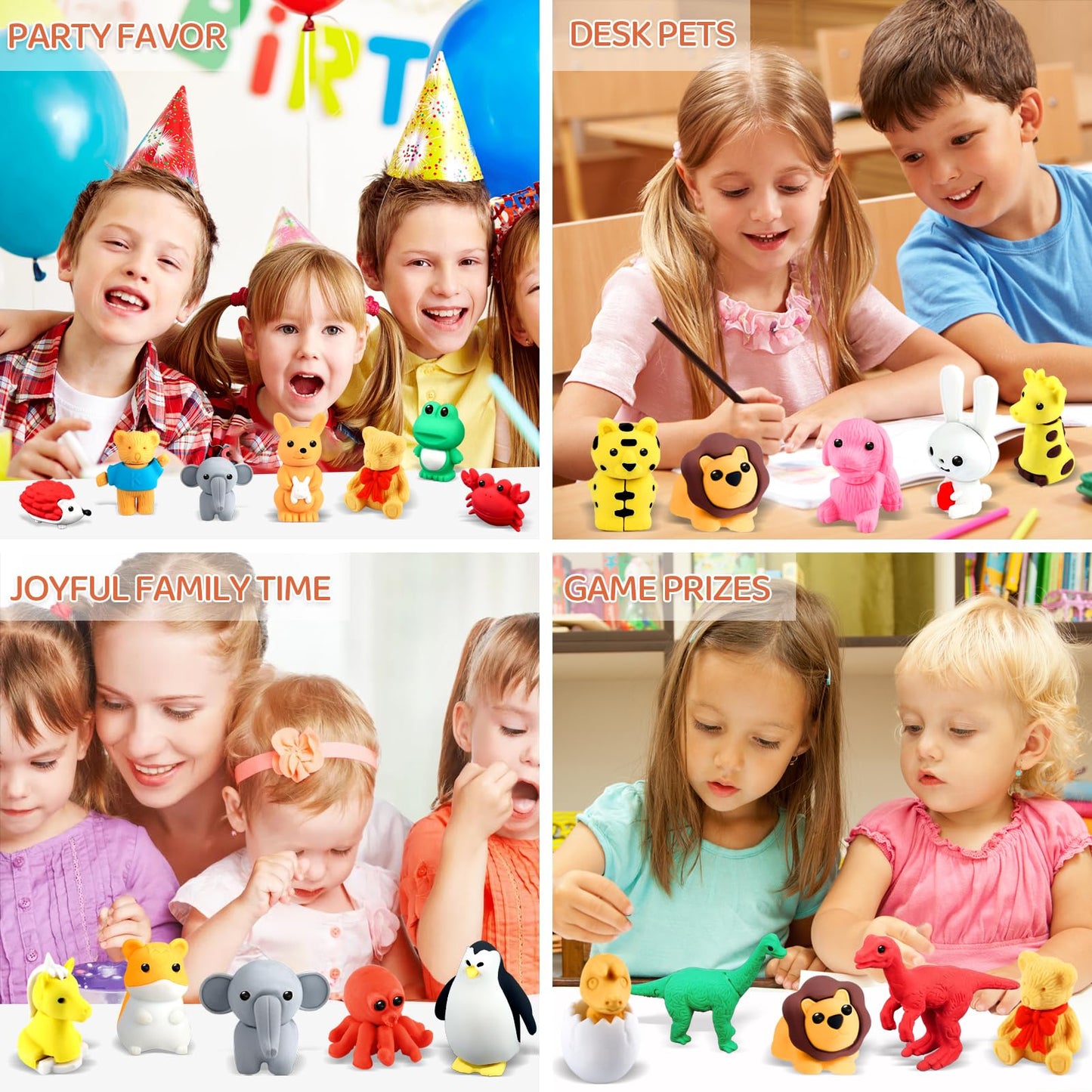 URSKYTOUS 60Pcs Animal Erasers Desk Pets for Kids,Classroom Prizes | Bulk Puzzle Erasers Toys,Party Favors,Back to School,Treasure Chest,Goodie Bag Stuffers,Easter Egg Fillers,Stocking Stuffers