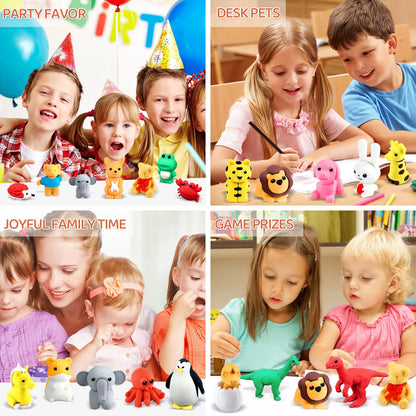 URSKYTOUS 60Pcs Animal Erasers Desk Pets for Kids,Classroom Prizes | Bulk Puzzle Erasers Toys,Party Favors,Back to School,Treasure Chest,Goodie Bag Stuffers,Easter Egg Fillers,Stocking Stuffers