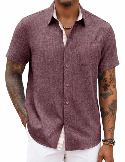 COOFANDY Men's Button Down Shirts Short Sleeve Casual Summer Beach Vacation Wedding Shirt with Pocket