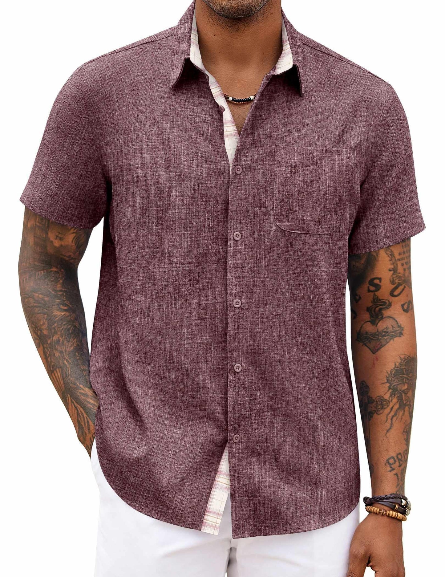 COOFANDY Men's Button Down Shirts Short Sleeve Casual Summer Beach Vacation Wedding Shirt with Pocket
