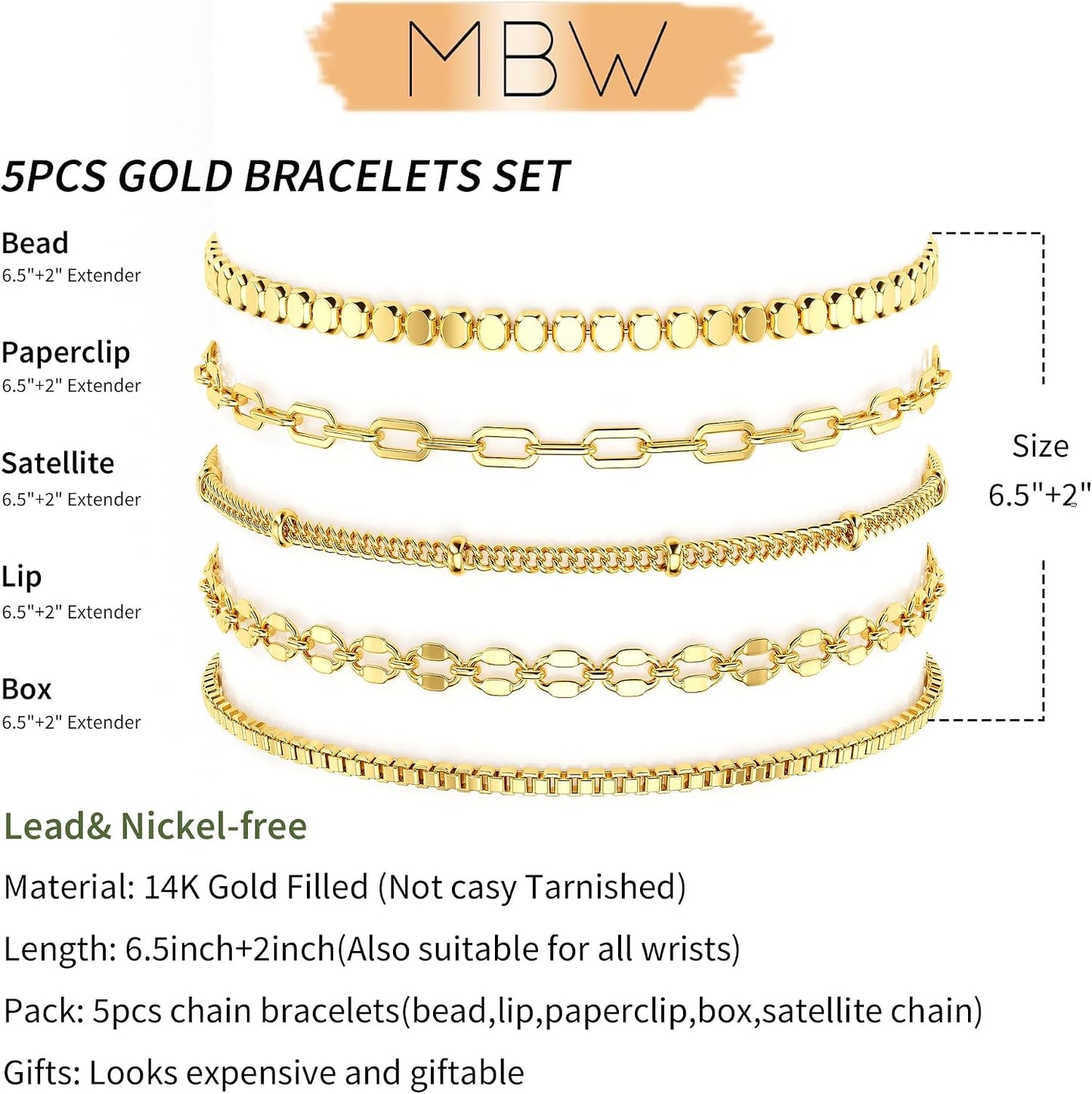 Dainty Simple Gold Bracelets for Women, Stackable Satellite Paperclip Lip Bracelet Set Tiny Lip Dot Chain Box Link for Handmade Gift Minimalist Cute Trendy Jewelry Gold Accessories for Women