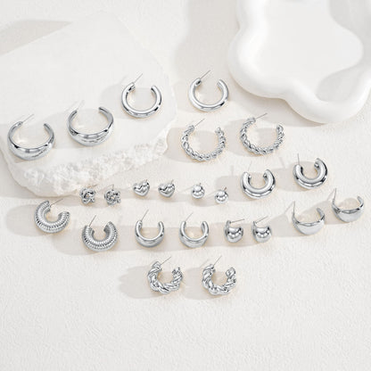 12 Pairs Chunky Gold Hoop Earrings for Women Trendy, Gold Plated Lightweight Hypoallergenic Stack, Thick Open Twisted Huggie Hoops Earring Set