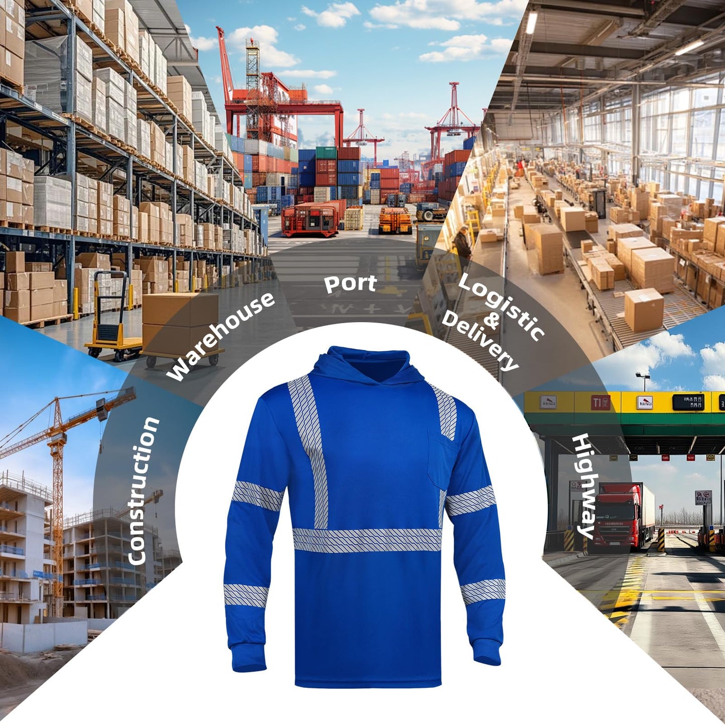 High Visibility Hoodies for Men,Safety Reflective Long Sleeve ANSI Class 3 Hi Vis Construction Work Shirts with Hood