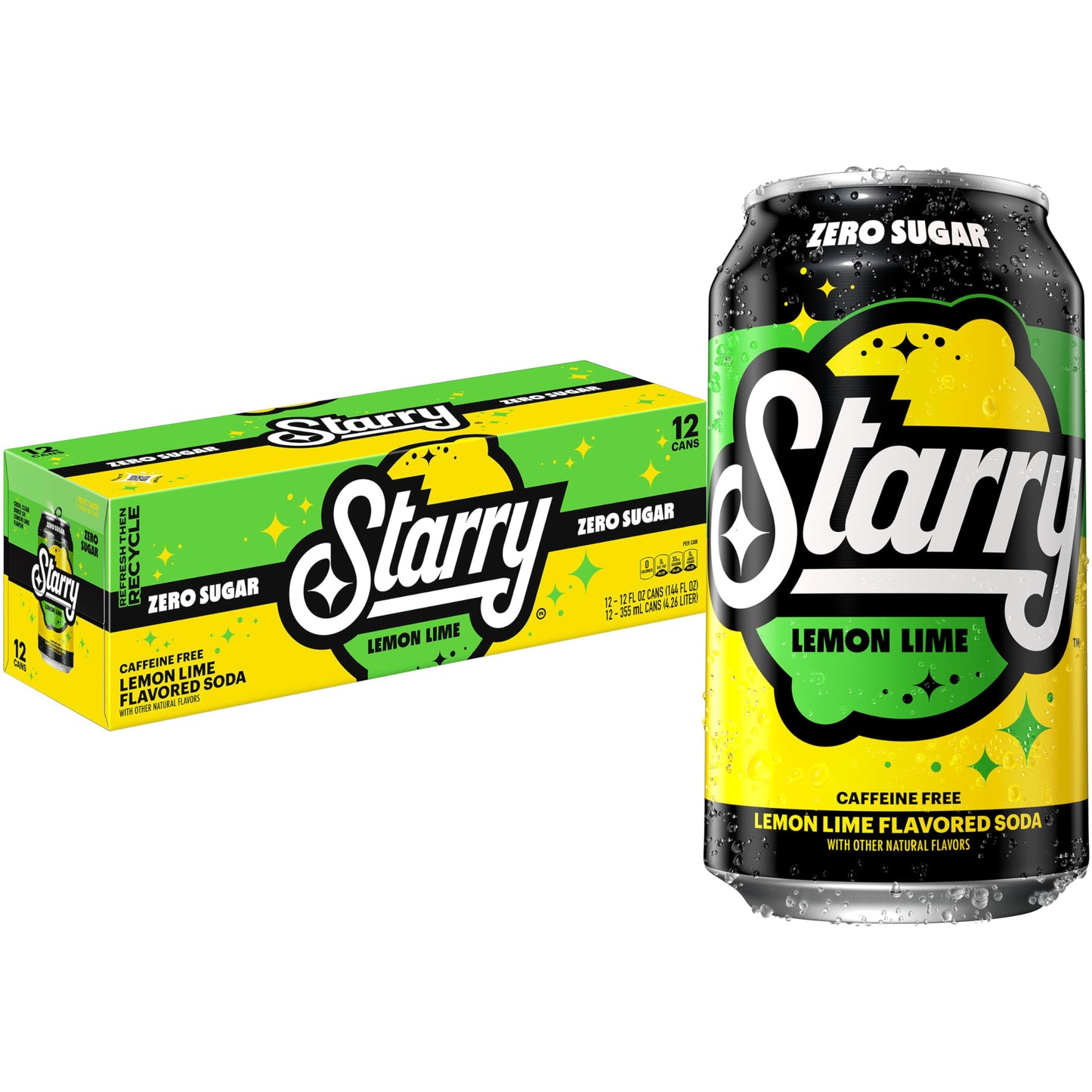 Starry Lemon Lime Soda, Caffeine Free, Mini Cans, 7.5 Fl oz (Pack of 10)