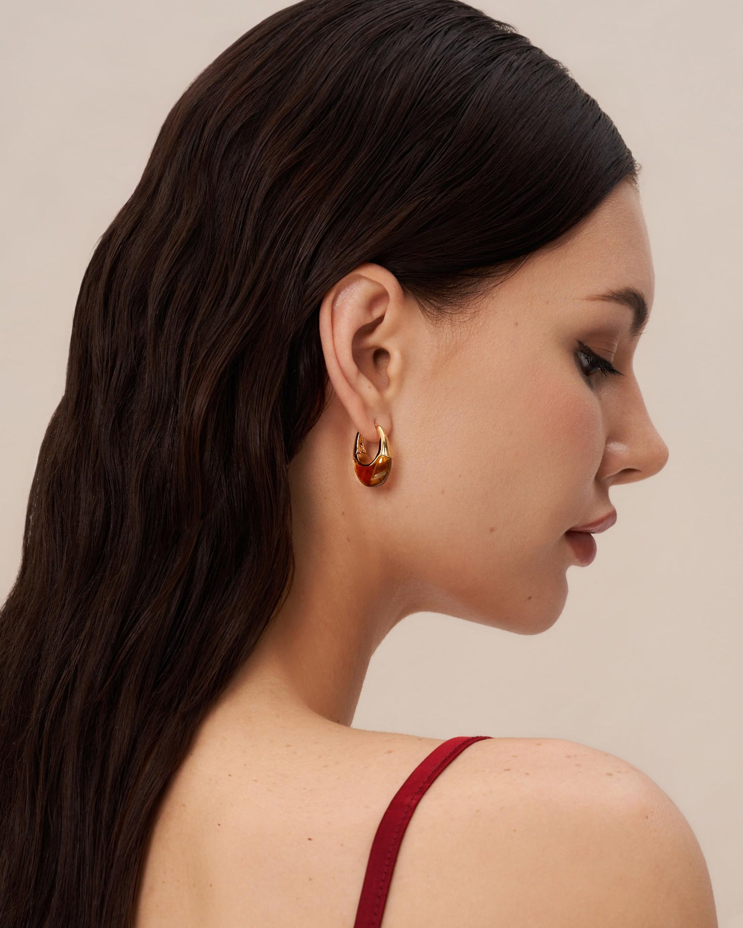 SNGIA Long Oval Chunky Dangle 18K Gold Plated Hoops with Colored Resin Gemstone Statement Earrings for Women, (Green, Brown, Light blue, Dark Blue), Bold Drop Handmade Exaggerated Irregular Trendy Bohemian Jewelry Gifts, Unique Dangling Teardrop Baroque S