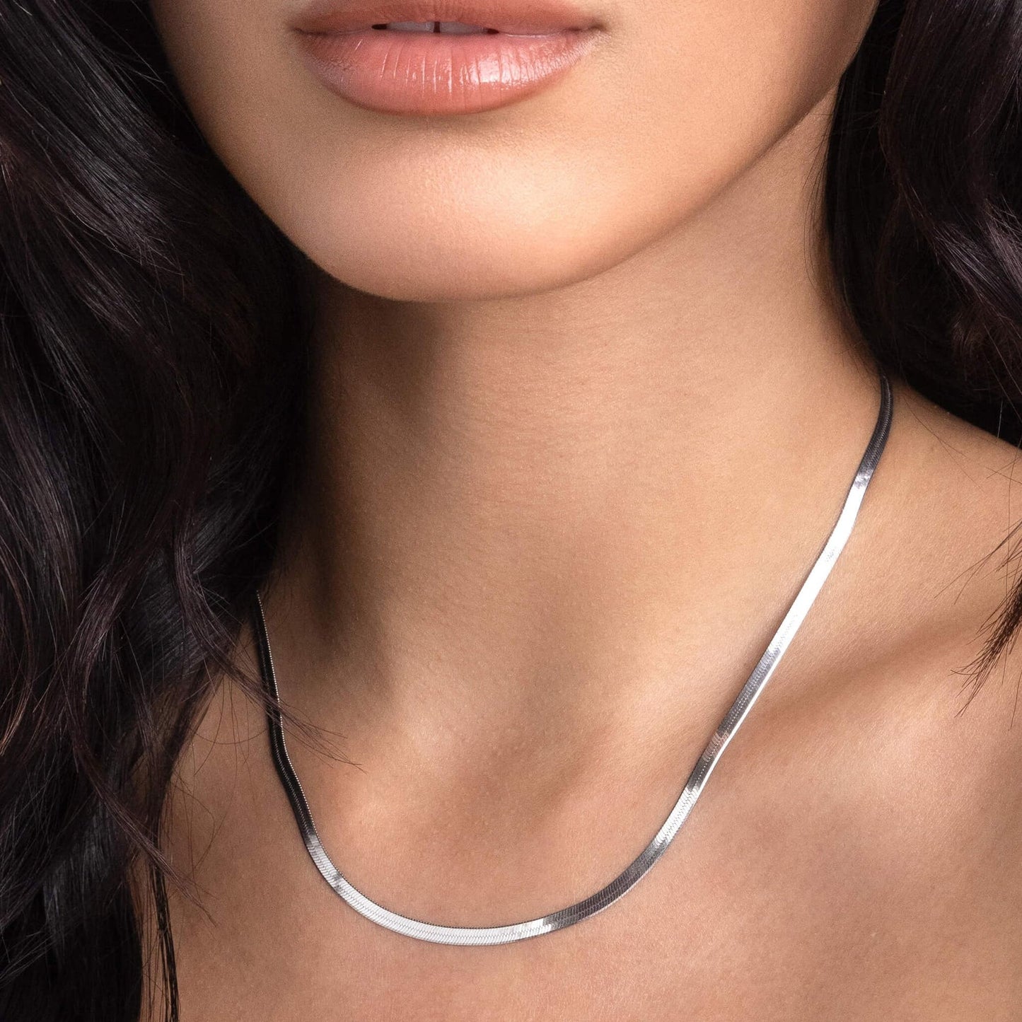 3PCS Gold Necklaces for Women,Chunky Statement Gold Plated Necklace Stack Layered Sterling Silver Herringbone Chains for Women Dainty Trendy Silver Chains Stacked Jewelry Gifts