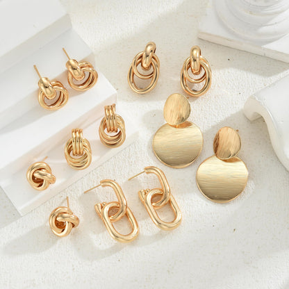 6 Pairs Chunky Gold Earrings for Women Gold Plated Knot Earrings Trendy Statement Drop Dangle Teardrop Lightweight Hypoallergenic Fashion Accessories Jewelry Set Gifts for Women