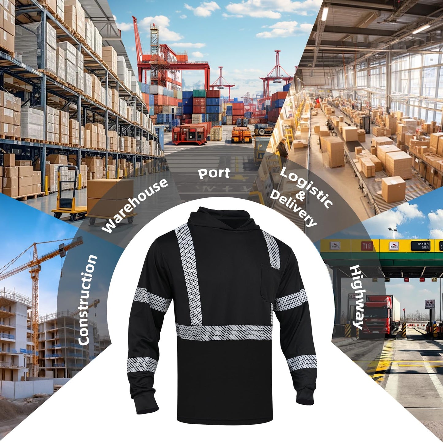 High Visibility Hoodies for Men,Safety Reflective Long Sleeve ANSI Class 3 Hi Vis Construction Work Shirts with Hood