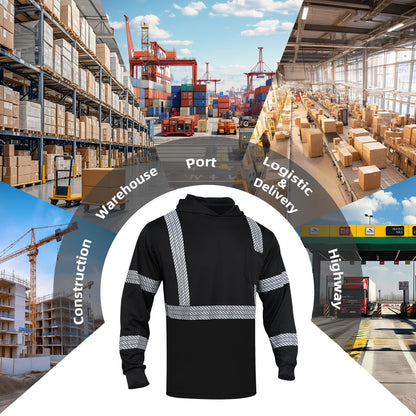 High Visibility Hoodies for Men,Safety Reflective Long Sleeve ANSI Class 3 Hi Vis Construction Work Shirts with Hood