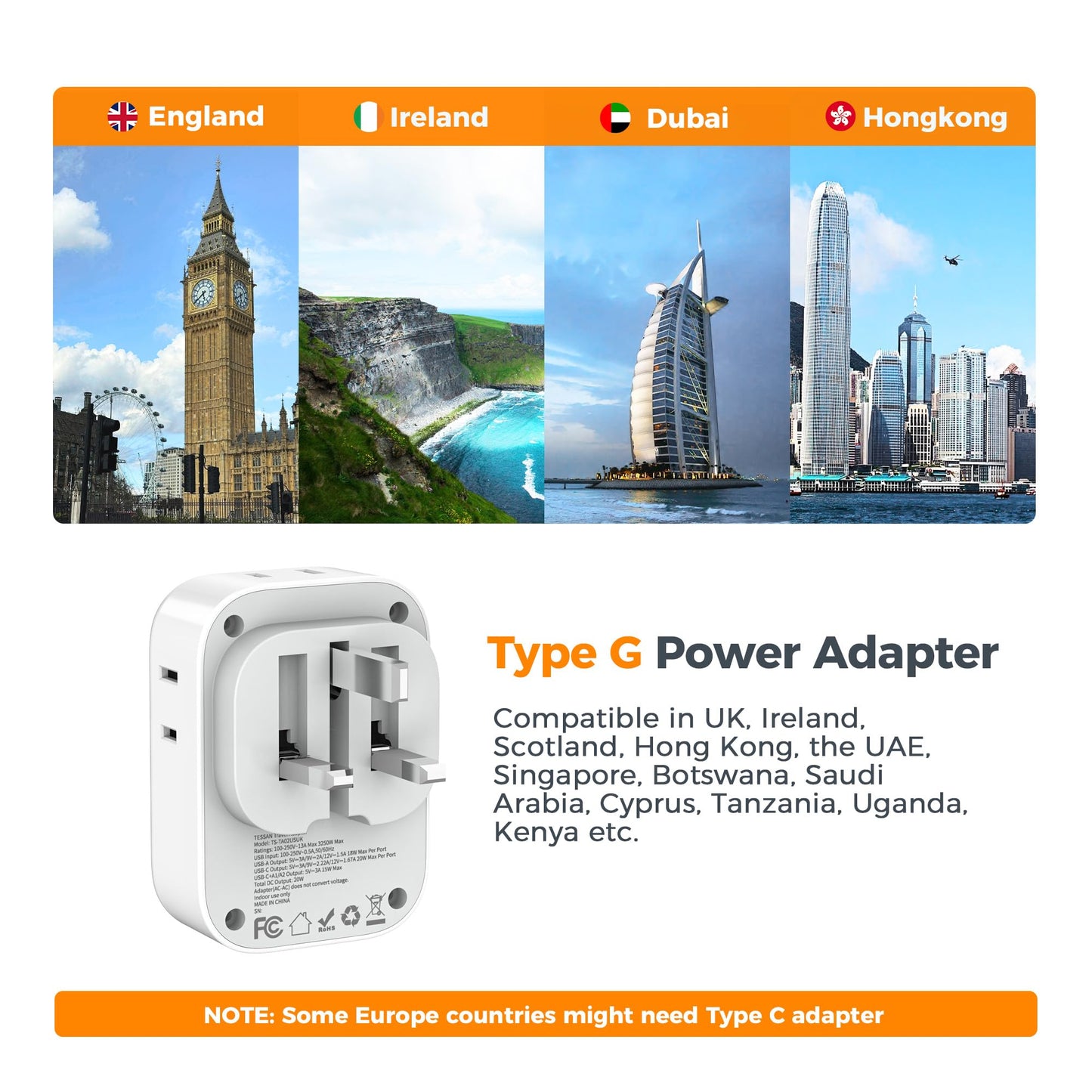 TESSAN 2 Pack European Travel Plug Adapter, Europe Power Converter