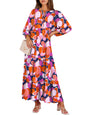 ANRABESS Womens Boho Floral 3/4 Puff Sleeve Maxi Dress | Tiered Flowy Loose Fit, Comfy Soft Rayon Fabric, Wedding Guest Church Beach, Modest Elegant, Spring Summer Fall Outfits