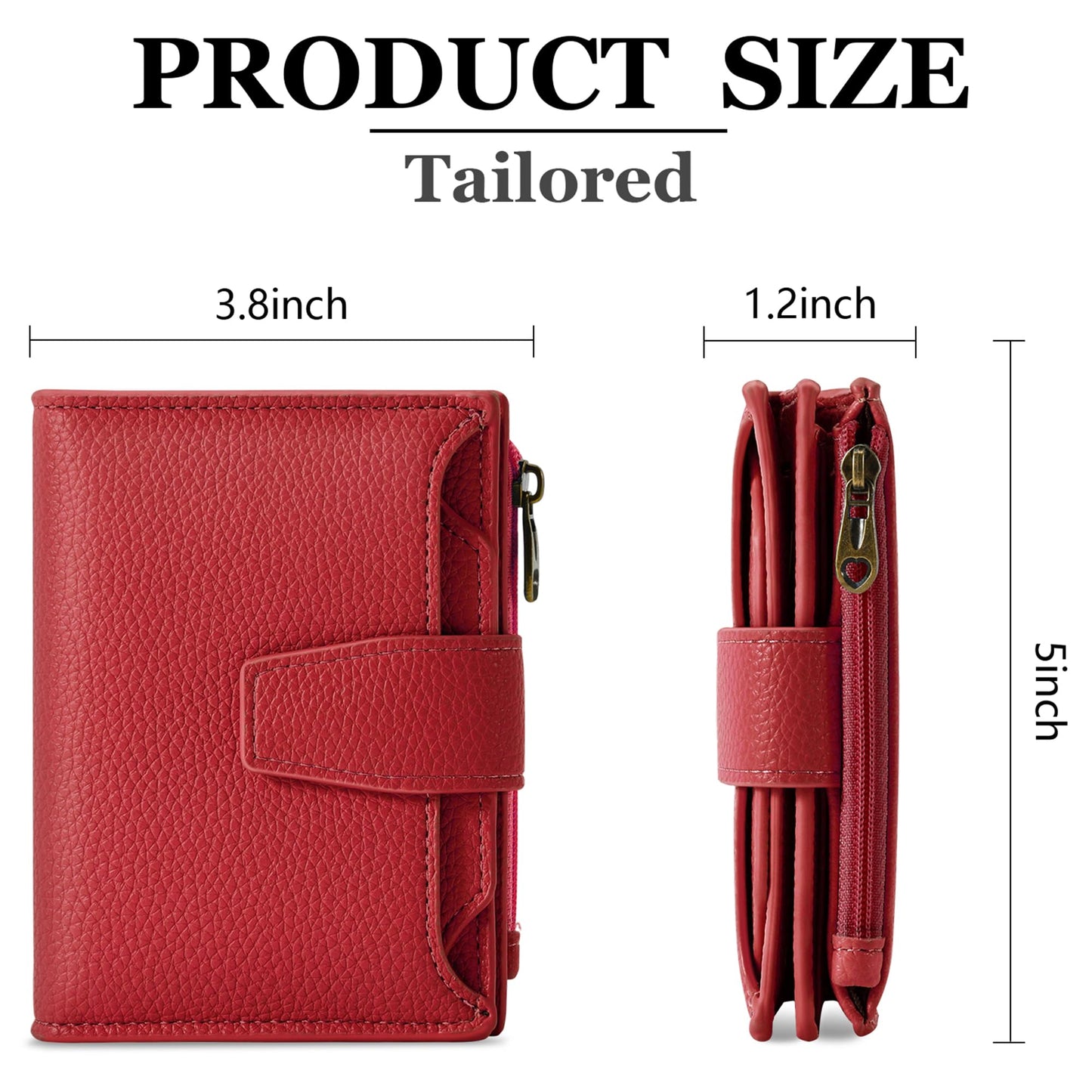 Airkit Small Wallet Women RFID Blocking Soft Leather Bifold Compact Card Holder Wallet for Women with Zipper Coin Pocket 4 ID Window
