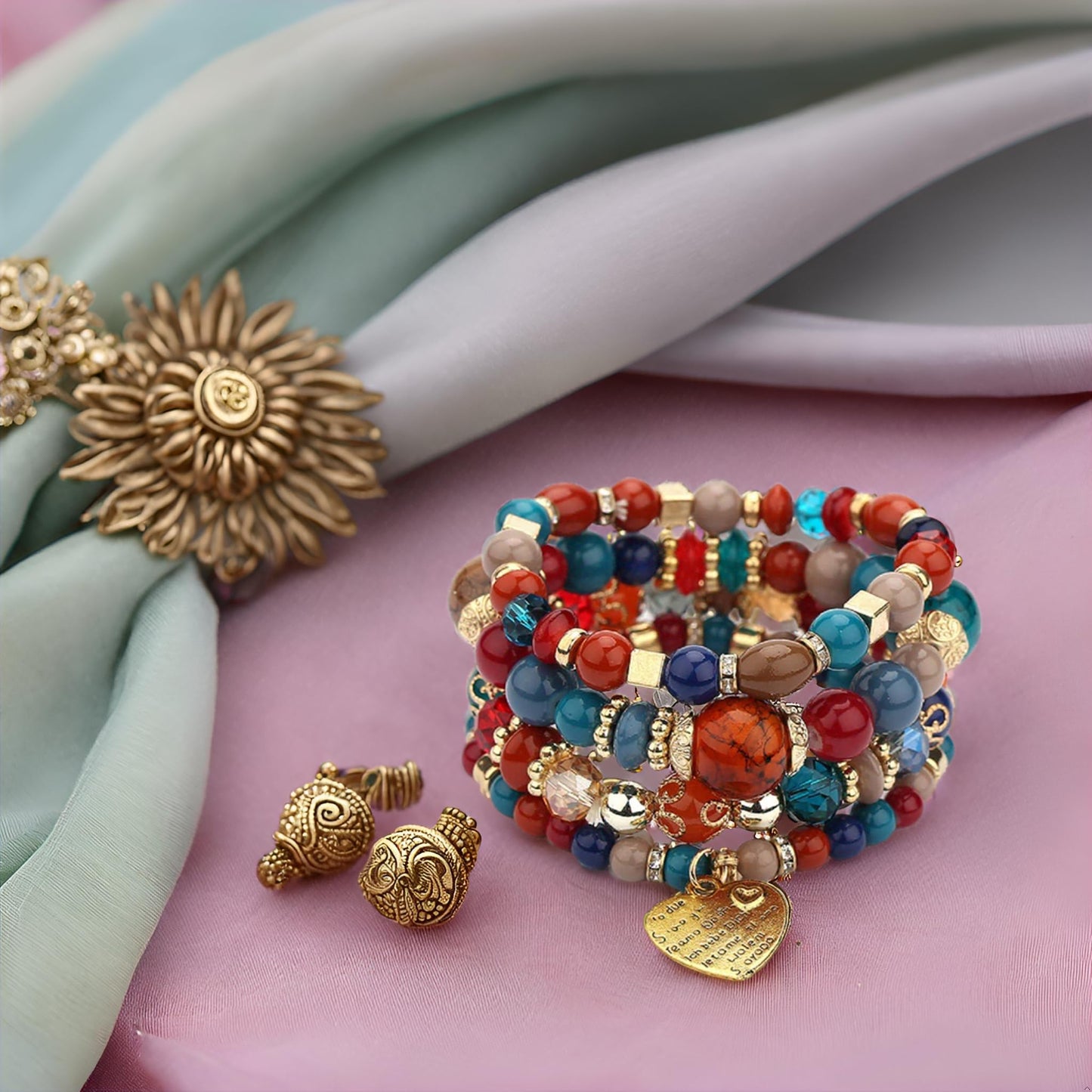 Women Beaded Bracelet Set | Colorful Boho Stackable Trendy Design with Crystal Accents Multilayer Bangle Bracelet | Fashion Stretch Braclets Jewelry for Women