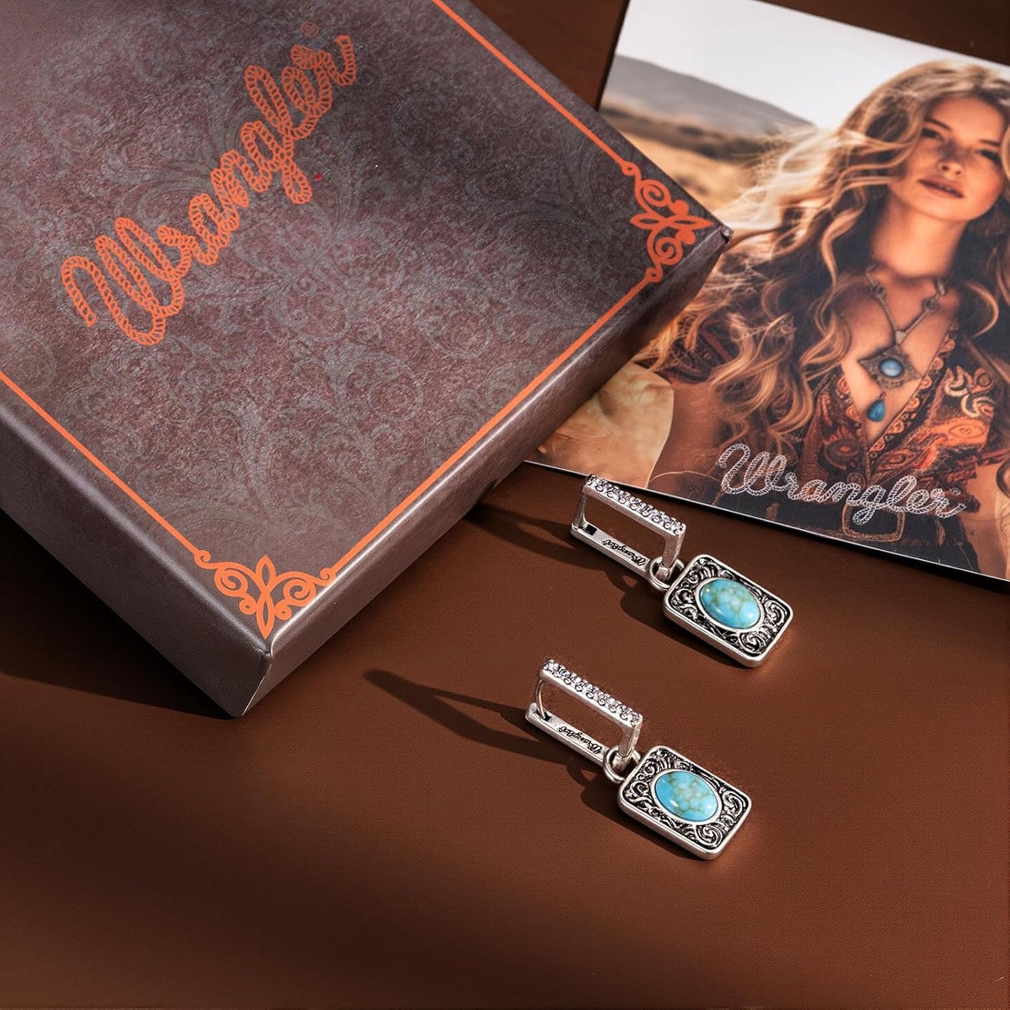Wrangler Couture Turquoise Jewelry for Women, Square Turquoise Earrings | 14K Gold & Silver Plating, Western Jewelry, Western Country Earrings with Gift Box