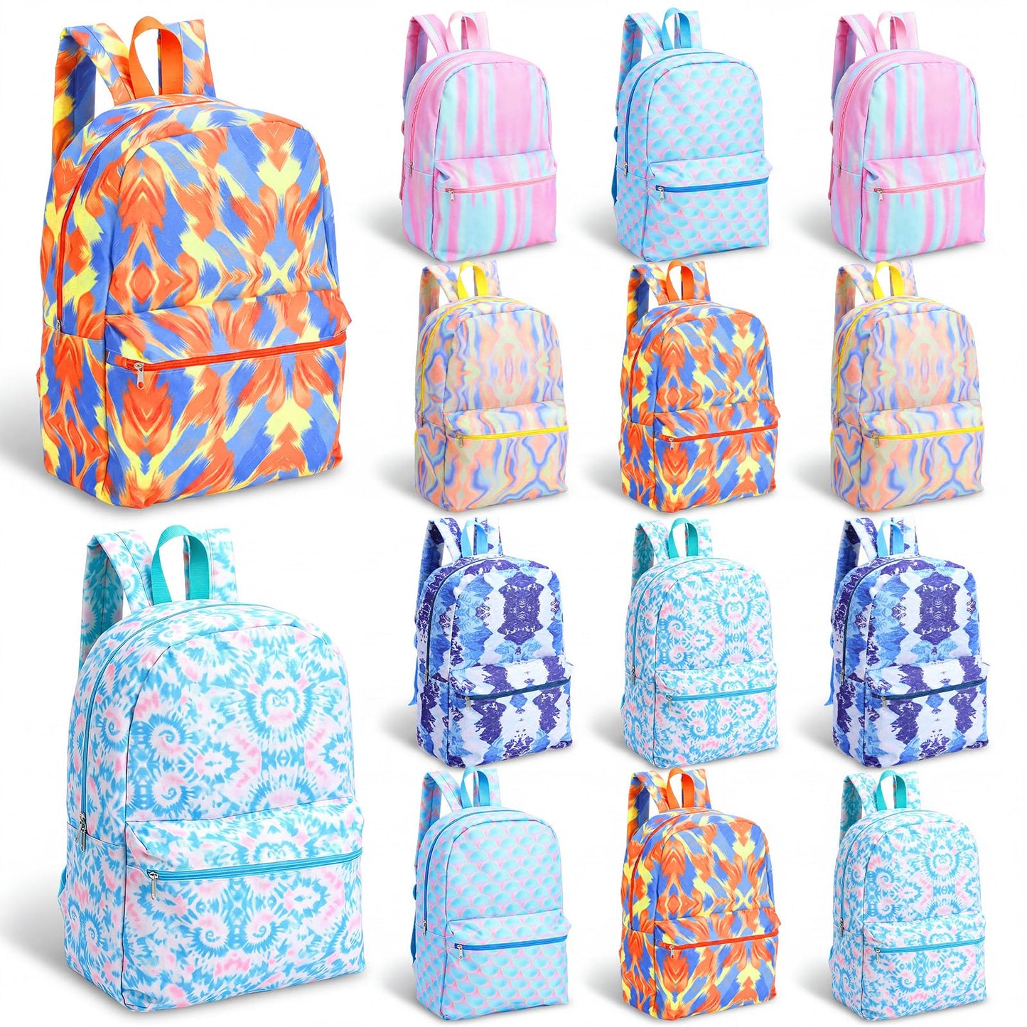 Amylove 12 Pack Backpack in Bulk 17 inch Lightweight Outdoor Travel Bag Classic Bookbags Bulk for Travel Middle High (Colorful,Lovely)