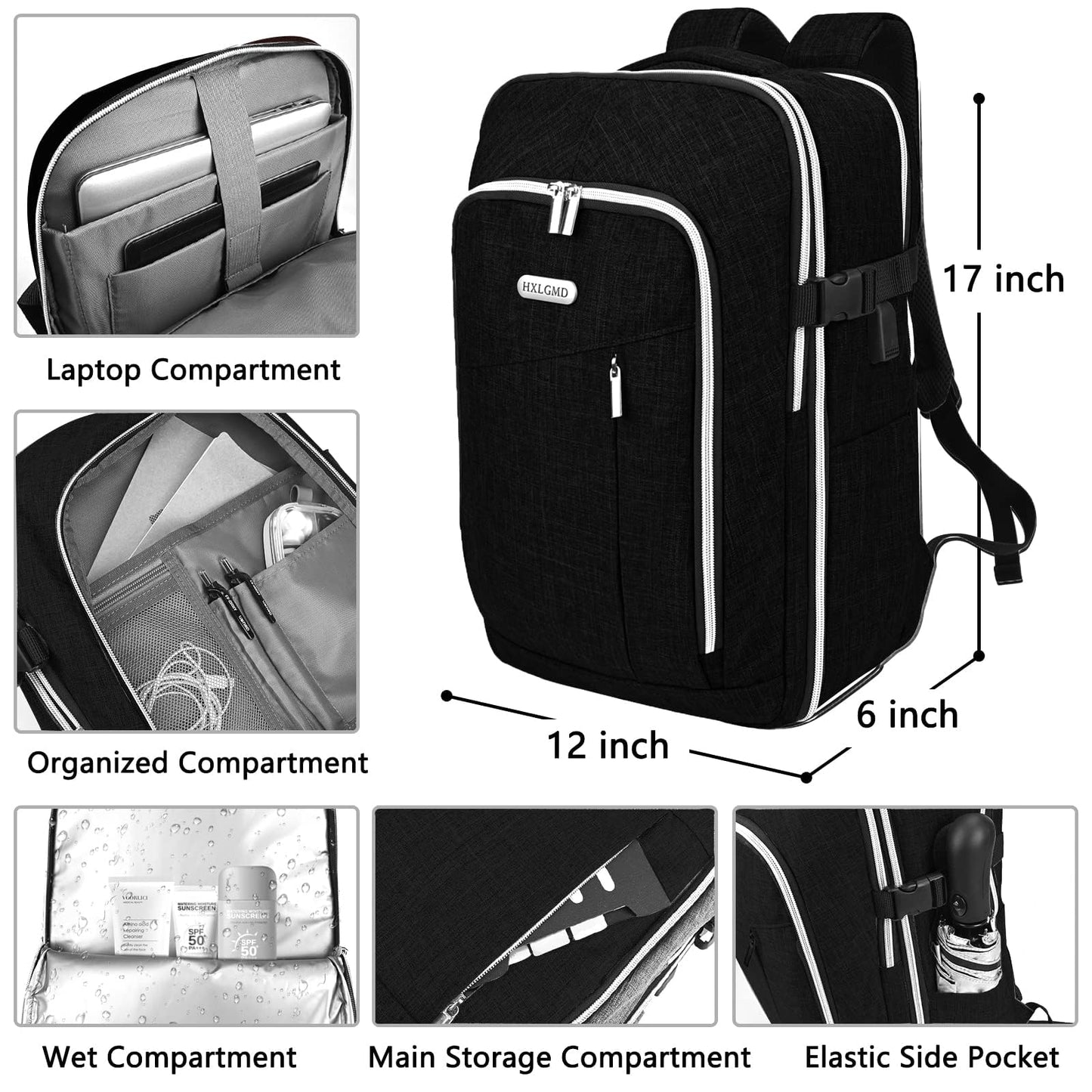Travel Carry On 17.5" Laptop Expandable Backpack for Men Women, Personal Item Bag Waterproof Airline Approved with USB Charging Hole 3 Packing Cubes, Large Weekender Daypack Business Luggage Suitcase