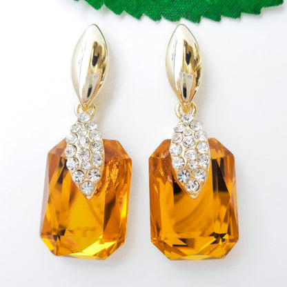 Navachi 18k Gold Plated Crystal Multicolor Square Shape Zircon Dangle Earrings And Neckalce Pendant Az4020-1 Jewelry set