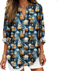 Womens Bohemian Print Tunic Top Cotton Blend V Neck Long Sleeve Loose Fit Casual Blouse for Summer Beach Vacation
