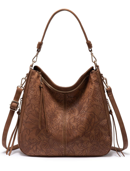 Realer Hobo Crossbody Bags for Women Designer Faux Leather Hobo Handbags Retro Large Size Shoulder Bag Bucket Purse