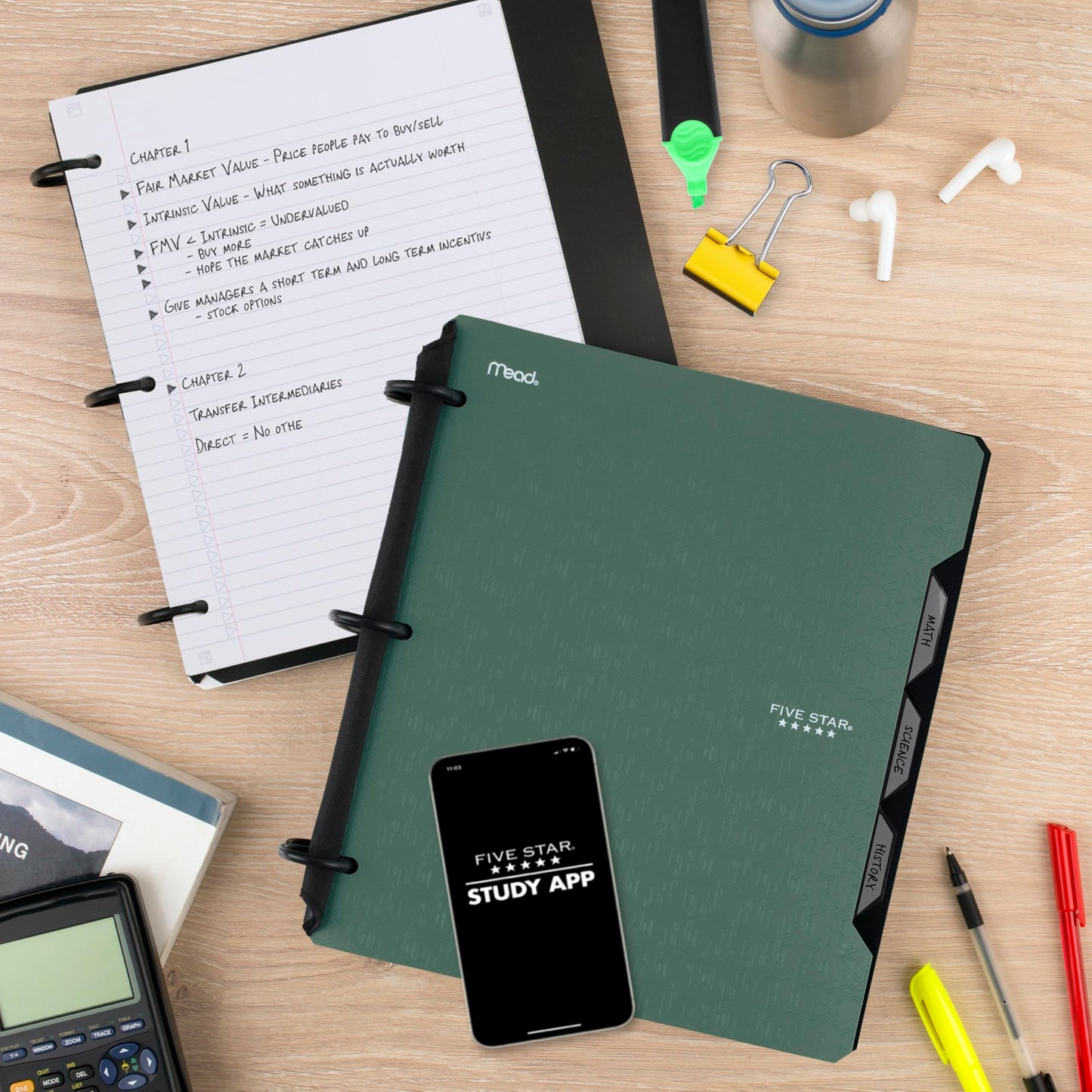 Five Star Flex Refillable Notebook + Study App 1 Inch O-Rings Binder with Pockets Tabs and Dividers, 220 Sheet Capacity, Includes 60 Sheets 8.5" x 11" College Ruled Paper, Amethyst (29328AB6)