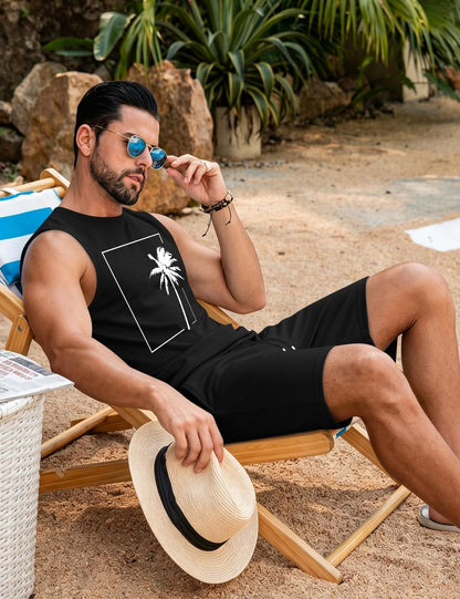 LecGee Men's 2 Piece Hawaiian Tank Tops Tropical Floral Beach Sleeveless Round neck T-shirt Casual Daily Beach Summer