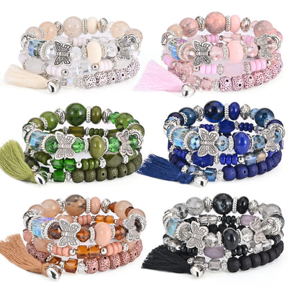 Bohemian Bracelet Sets for Women - 6 Sets Stackable Stretch Bracelets Multi-color Boho Jewelry for Women Hippie Bracelets Dainty Jewelry